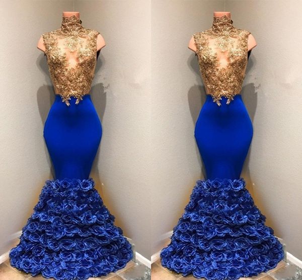 2019 African mermaid Evening Dresses royal blue 3D Flowers Arabic Evening Gowns sleeveless with gold applique sexy Prom Dresses plus size
2019 African mermaid Evening Dresses royal blue 3D Flowers Arabic Evening Gowns sleeveless with gold applique sexy Prom Dresses plus size