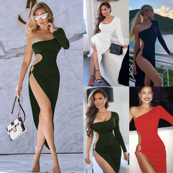 2020 new summer dress women one shoulder long sleeve sliver high slit clubwear party dress, Black;gray
2020 new summer dress women one shoulder long sleeve sliver high slit clubwear party dress, Black;gray