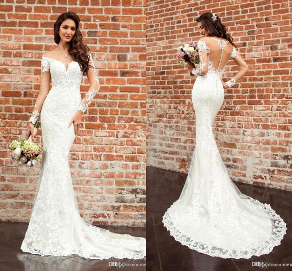 romantic ivory full lace mermaid wedding dresses 2020 new sheer long sleeves illusion back wedding bridal gowns long train bc2352, White
romantic ivory full lace mermaid wedding dresses 2020 new sheer long sleeves illusion back wedding bridal gowns long train bc2352, White