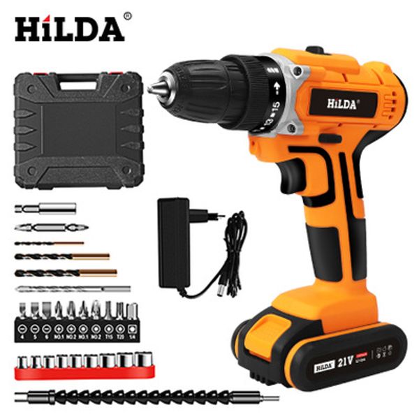hilda 21v electric drill with rechargeable lithium battery electric screwdriver cordless screwdriver two-speed power tools
hilda 21v electric drill with rechargeable lithium battery electric screwdriver cordless screwdriver two-speed power tools