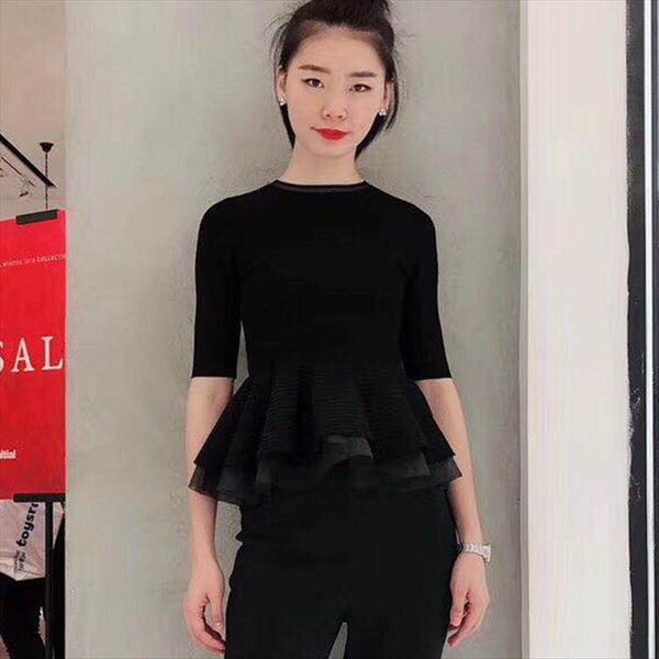 2019 women's temperament simple black sleeve knitted base mesh flounced t-shirt 2019 women's temperament simple black sleeve knitt, White
2019 women's temperament simple black sleeve knitted base mesh flounced t-shirt 2019 women's temperament simple black sleeve knitt, White
