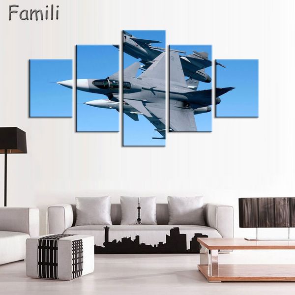 

5Pcs/set Framed HD Printed Fighter Aircraft Picture Wall Art Canvas Print Decor Poster Canvas Modern Oil Painting