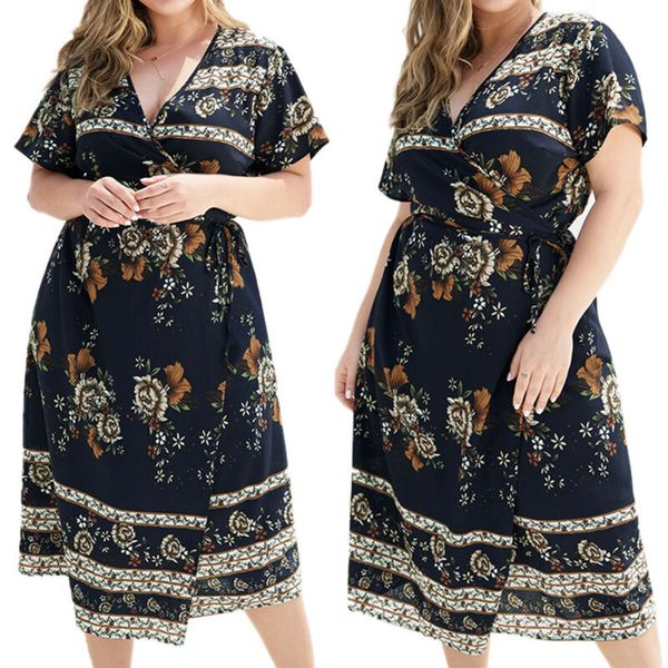 women short sleeve wrap boho floral midi dress ladies summer sundress plus size, Black;gray
women short sleeve wrap boho floral midi dress ladies summer sundress plus size, Black;gray