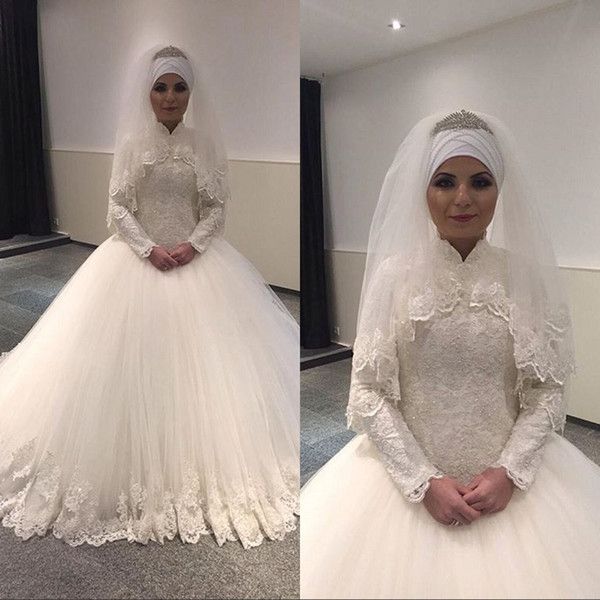 elegant arabic long sleeve muslim lace wedding dresses floor length o-neck bridal gown lace up sweep train ball gown wedding gowns, White
elegant arabic long sleeve muslim lace wedding dresses floor length o-neck bridal gown lace up sweep train ball gown wedding gowns, White