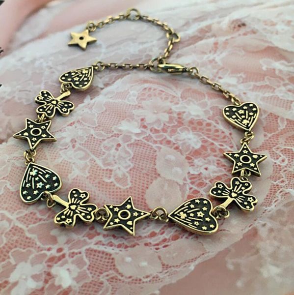 jewelry heart charm bracelets five-pointed stars butterfly charm bracelets old metal color for women fashion, White
jewelry heart charm bracelets five-pointed stars butterfly charm bracelets old metal color for women fashion, White