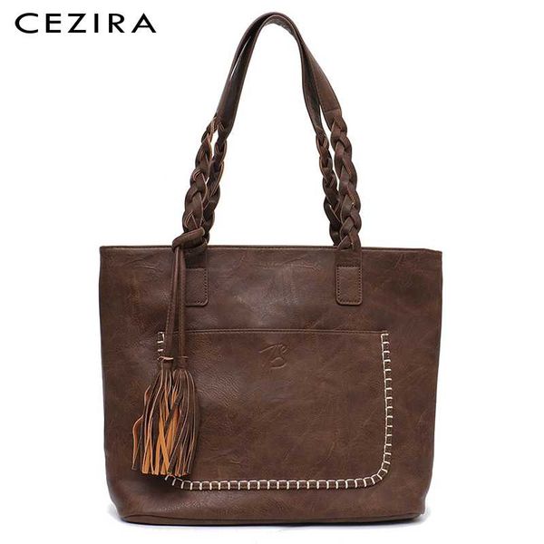 cezira vegan leather women fashion tote ladies tassel shoulder bag front pocket pu shopping handbag female retro style
cezira vegan leather women fashion tote ladies tassel shoulder bag front pocket pu shopping handbag female retro style