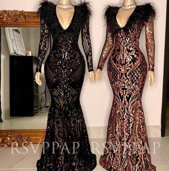 long mermaid prom dresses 2020 african black girl stunning glitter sequin feathers v-neck long sleeve black.gold prom dress, White;black
long mermaid prom dresses 2020 african black girl stunning glitter sequin feathers v-neck long sleeve black.gold prom dress, White;black