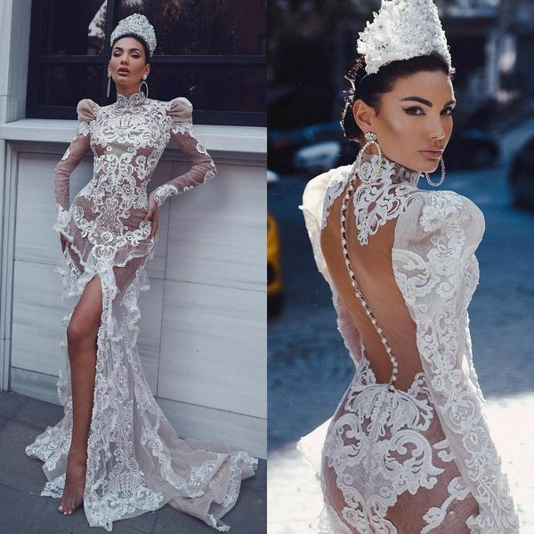 2020 mermaid wedding dresses thigh high slit lace see through south african long sleeves beach wedding gowns high neck bridal dress, White
2020 mermaid wedding dresses thigh high slit lace see through south african long sleeves beach wedding gowns high neck bridal dress, White