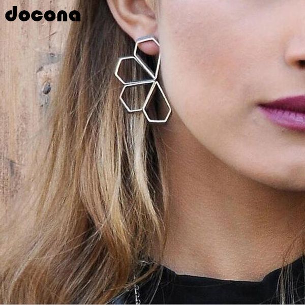 punk retro big flower sliver geometry stud earrings for women exaggeration party summer jewelry 6980, Golden;silver