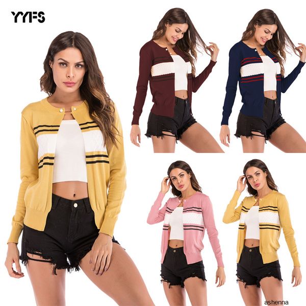 womens designer sweater autumn contrast striped knit cardigan long sleeve round neck short coatmxsj, White;black
womens designer sweater autumn contrast striped knit cardigan long sleeve round neck short coatmxsj, White;black