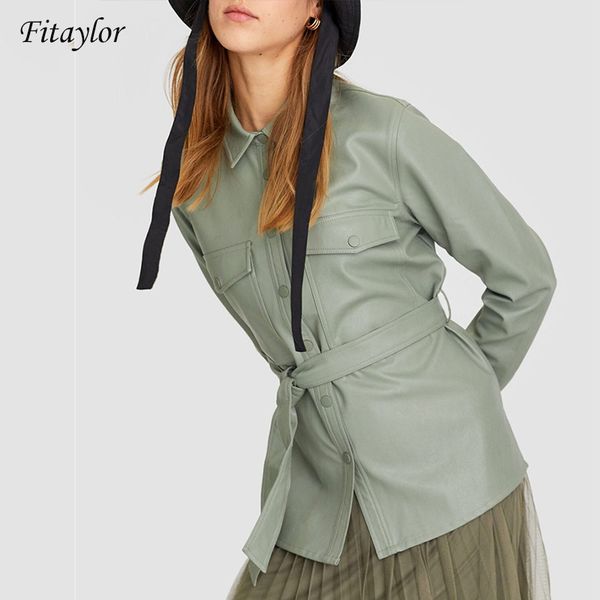 women's blouses & shirts fitaylor 2021 women leather metal single buttons pu shirt casual tie belt waist pocket long sleeve, White
women's blouses & shirts fitaylor 2021 women leather metal single buttons pu shirt casual tie belt waist pocket long sleeve, White