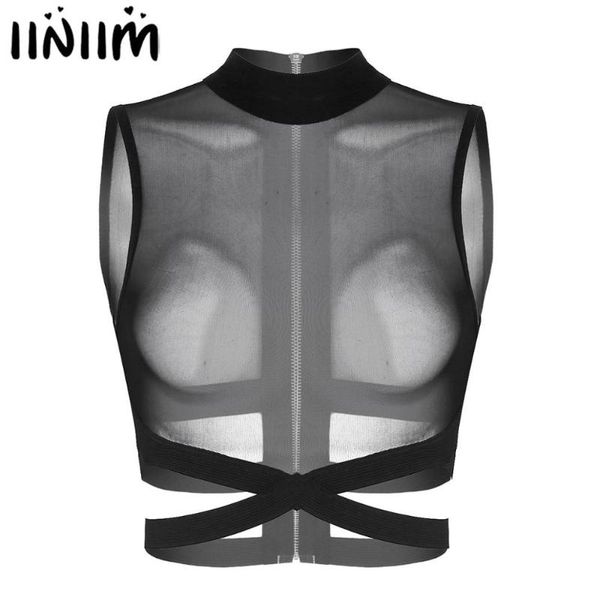 ladies womens tanks sheer mesh see-through transparent zipper back elastic strappy criss cross crop women's clothing camis, White
ladies womens tanks sheer mesh see-through transparent zipper back elastic strappy criss cross crop women's clothing camis, White