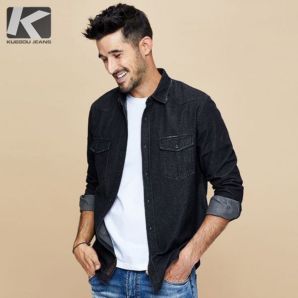 kuegou 2020 autumn cotton letter denim shirt men dress button casual slim fit long sleeve for male brand blouse plus size 6996, White;black
kuegou 2020 autumn cotton letter denim shirt men dress button casual slim fit long sleeve for male brand blouse plus size 6996, White;black