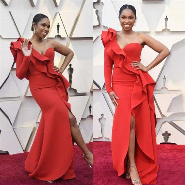 custom madeelegant red one shoulder mermaid evening dresses ruffles high side split pageant red carpet prom dress wear robe de soriee, Black;red
custom madeelegant red one shoulder mermaid evening dresses ruffles high side split pageant red carpet prom dress wear robe de soriee, Black;red