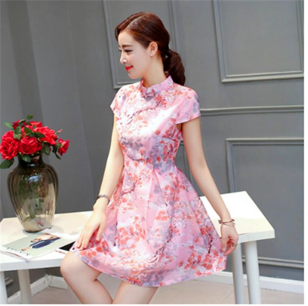 new short-sleeved dresses in 2019 improve cheongsam girls'dresses summer new small flower short skirt, Black;gray
new short-sleeved dresses in 2019 improve cheongsam girls'dresses summer new small flower short skirt, Black;gray