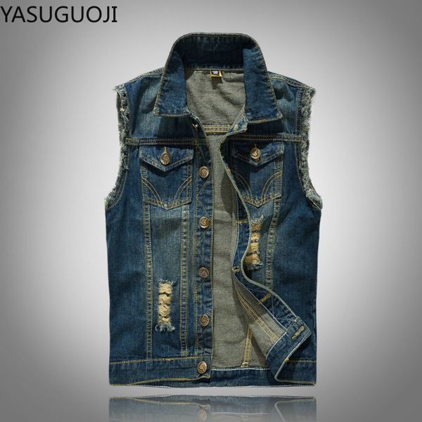 men's vests yasuguoji 2021 mens sleeveless jeans jacket men vintage hole blue vest streetwear cowboy denim waistcoat, Black;white
men's vests yasuguoji 2021 mens sleeveless jeans jacket men vintage hole blue vest streetwear cowboy denim waistcoat, Black;white