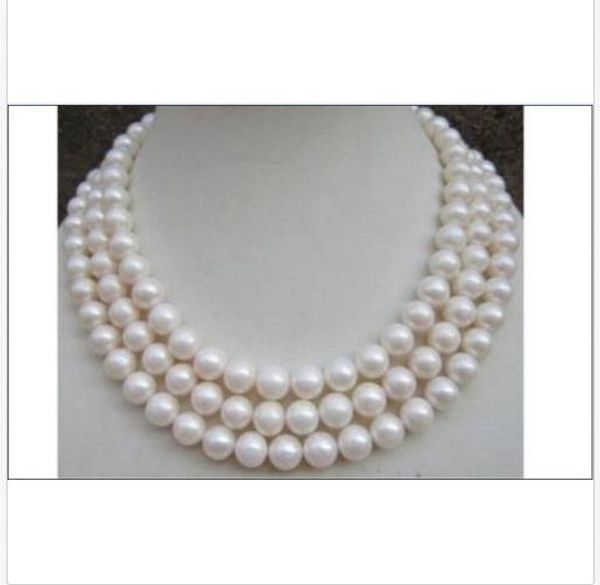 triple strand 9-10mm round natural south sea white pearl necklace 14k 18-20inch, Silver 
triple strand 9-10mm round natural south sea white pearl necklace 14k 18-20inch, Silver
