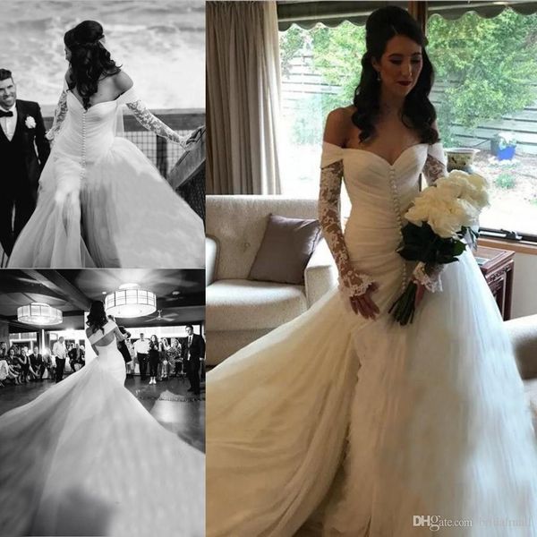 off shoulder mermaid wedding dresses with overskirts 2019 sheer long sleeves bridal gowns front split wedding dress custom made, White
off shoulder mermaid wedding dresses with overskirts 2019 sheer long sleeves bridal gowns front split wedding dress custom made, White