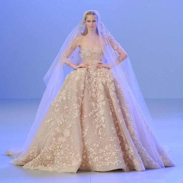 luxury elie saab lace ball gown wedding dresses 3d appliques beads with sheer neck bridal dress plus size bride gown, White
luxury elie saab lace ball gown wedding dresses 3d appliques beads with sheer neck bridal dress plus size bride gown, White