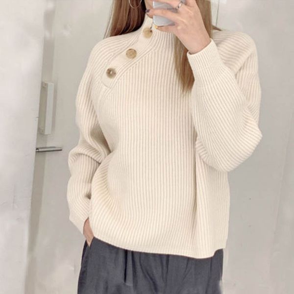 women sweater 2019 autumn / winter new button wild hood wool soft sweater wild women, White;black