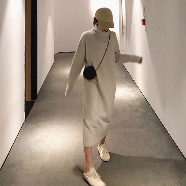 turtleneck knitted sweater dress women autumn spring noodles elastic long sleeve loose pullover winter dress, White;black
turtleneck knitted sweater dress women autumn spring noodles elastic long sleeve loose pullover winter dress, White;black
