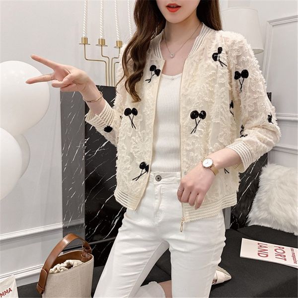 women's summer sun protection shirt 2019 new cherry printing chiffon wild shirt air conditioning chiffon knit cardigan, White
women's summer sun protection shirt 2019 new cherry printing chiffon wild shirt air conditioning chiffon knit cardigan, White