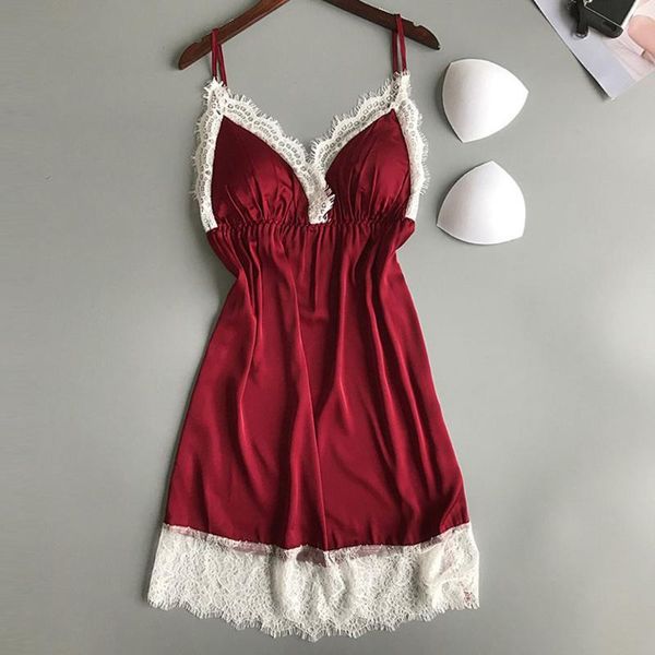 lace trim sleepwear women's nightgown erotic lingerie slips v-neck nightdress with chest pad summer satin sleepshirts, Black;red
lace trim sleepwear women's nightgown erotic lingerie slips v-neck nightdress with chest pad summer satin sleepshirts, Black;red