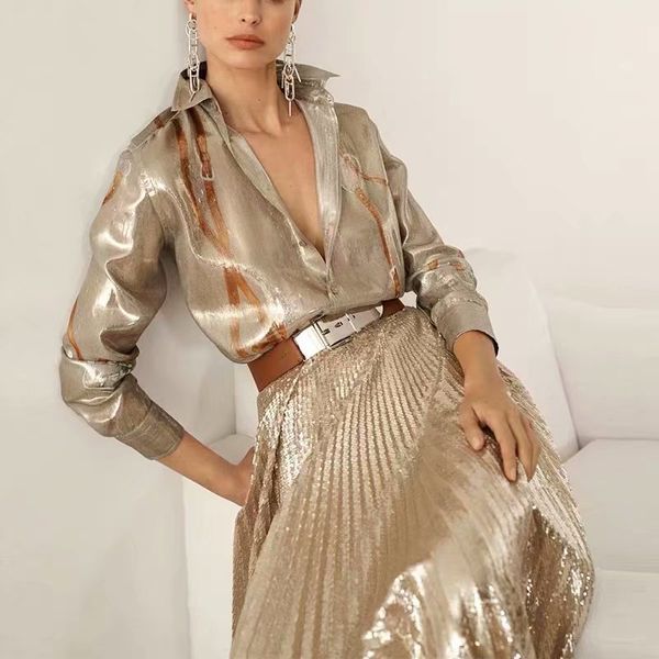new fashion autumn party workplace shirts mesh sequins loose half skirt vintage elegant chic women's sets, White
new fashion autumn party workplace shirts mesh sequins loose half skirt vintage elegant chic women's sets, White