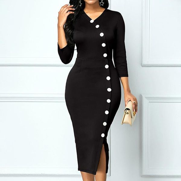 casual v neck dress with button winter women designer bodycon dresses ladies black party dress, Black;gray
casual v neck dress with button winter women designer bodycon dresses ladies black party dress, Black;gray
