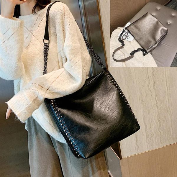 fashion pu leather women rivet chain shoulder bag black casual crossbody bag bucket lady handbag feminina tote black
fashion pu leather women rivet chain shoulder bag black casual crossbody bag bucket lady handbag feminina tote black