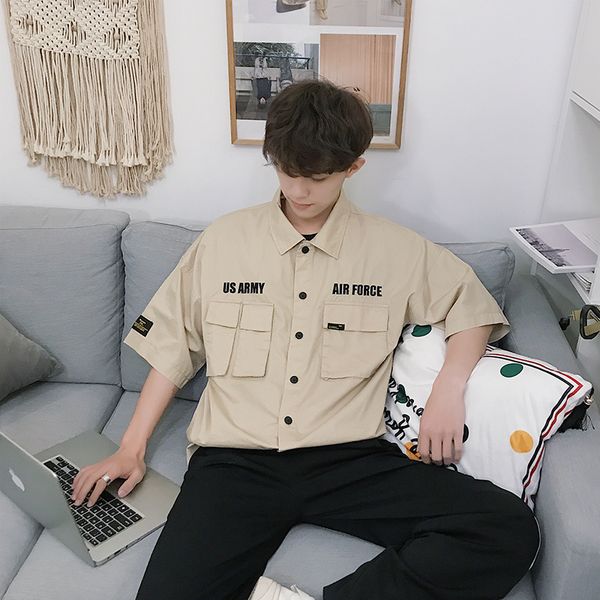 2019 summer new fashion streetwear tooling short-sleeved cotton shirt male loose sleeves five-point khaki ing, White;black
2019 summer new fashion streetwear tooling short-sleeved cotton shirt male loose sleeves five-point khaki ing, White;black