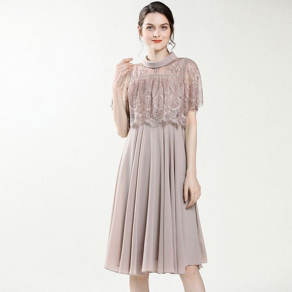 lace stitching chiffon dress 2020 slim lady style pure color short sleeve banquet dress female, Black;gray
lace stitching chiffon dress 2020 slim lady style pure color short sleeve banquet dress female, Black;gray