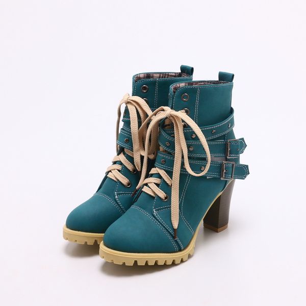 ladies belt high heels ankle lace up nubuck thich heels boots shoes spring 34-42 size women round toe buckle rivets boots, Black
ladies belt high heels ankle lace up nubuck thich heels boots shoes spring 34-42 size women round toe buckle rivets boots, Black