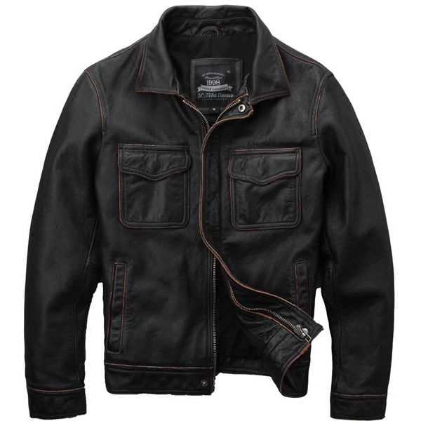 2019 vintage brown men casual leather jacket plus size double pockets genuine cowhide spring russian coat, Black
2019 vintage brown men casual leather jacket plus size double pockets genuine cowhide spring russian coat, Black