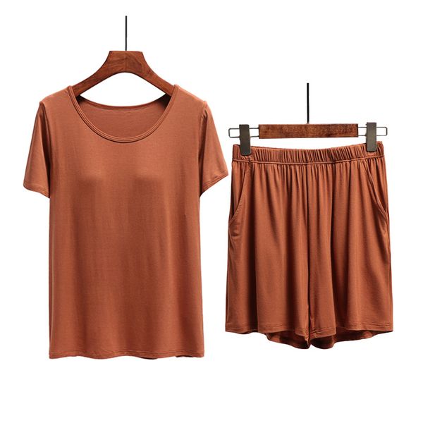 summer thin modal pajamas with chest pad short sleeve +shorts women home suit female sleepwear plus size casual pijama mujer, Black;red
summer thin modal pajamas with chest pad short sleeve +shorts women home suit female sleepwear plus size casual pijama mujer, Black;red