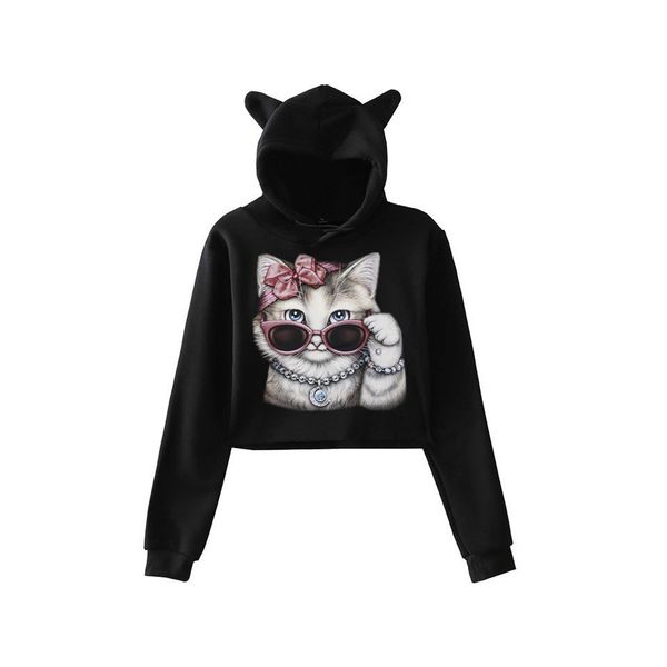 women sweatshirt crop hoodies casual kawaii cool cat print long sleeve streetwear hooded pullover jumper blouse moletom, Black
women sweatshirt crop hoodies casual kawaii cool cat print long sleeve streetwear hooded pullover jumper blouse moletom, Black
