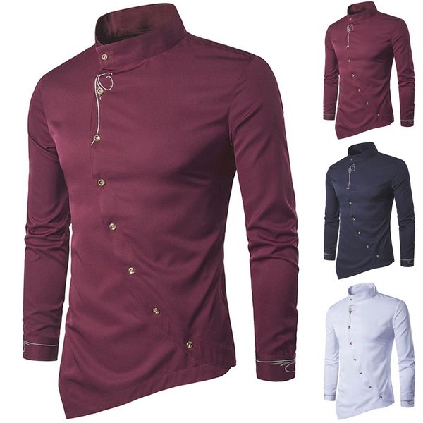 camisa masculina mens casual irregular silm fit long sleeve shirt blouse embroidery shirt, White;black
camisa masculina mens casual irregular silm fit long sleeve shirt blouse embroidery shirt, White;black