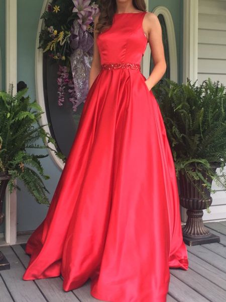 charming beads satin evening dress with pockets back women long prom gown robe de soiree, Black;red
charming beads satin evening dress with pockets back women long prom gown robe de soiree, Black;red