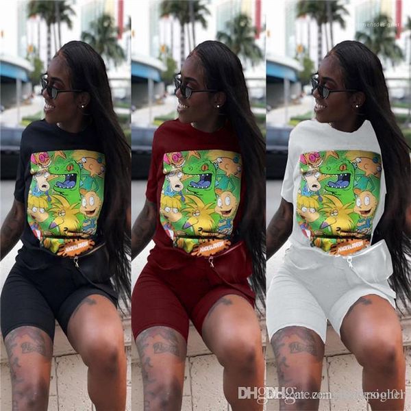 crew neck short sleeve fashion femalel clothing solid color casual apparel womens summer 2pcs pants cartoon print, White
crew neck short sleeve fashion femalel clothing solid color casual apparel womens summer 2pcs pants cartoon print, White