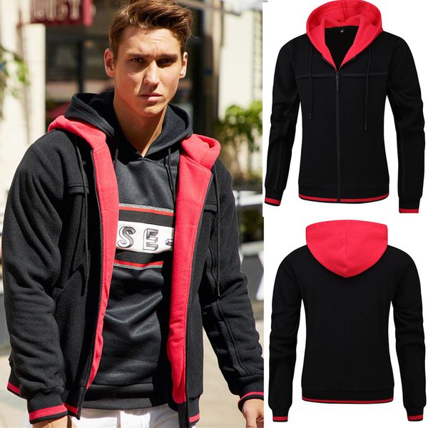men's sweatshirt fashion long-sleeved round neck solid color patchwork zipper sweatshirt with cap l0821, Black
men's sweatshirt fashion long-sleeved round neck solid color patchwork zipper sweatshirt with cap l0821, Black