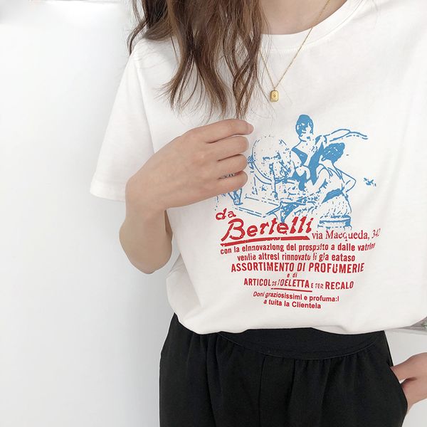 red and blue retro printing women t-shirt short sleeve loose cotton female basic shirt spring summer ladies tees, White
red and blue retro printing women t-shirt short sleeve loose cotton female basic shirt spring summer ladies tees, White