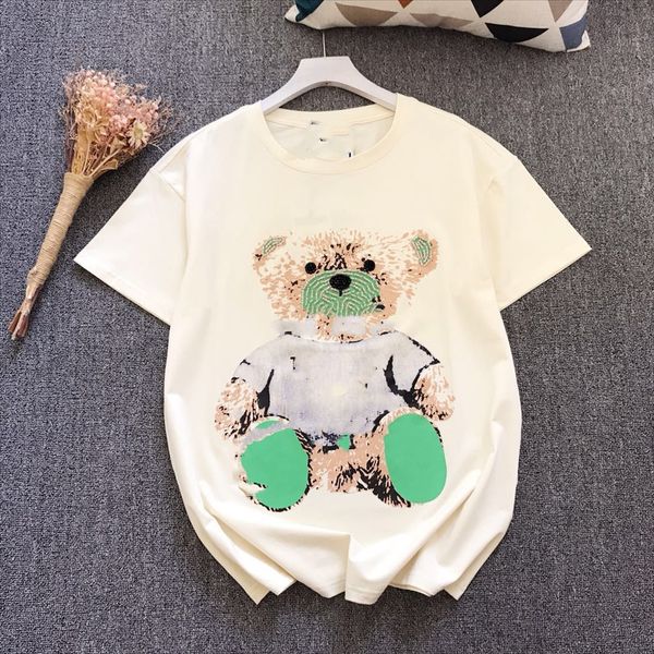 20 vivid beaded bear printed t-shirt fashion round collar cream short sleeve female t-shirt beads, White
20 vivid beaded bear printed t-shirt fashion round collar cream short sleeve female t-shirt beads, White