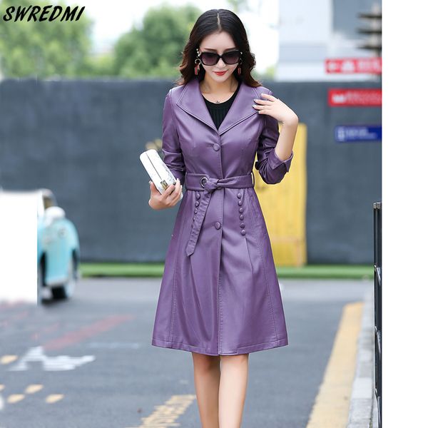 swredmi 2019 spring leather trench women slim office lady long leather coat female faux jackets, Black
swredmi 2019 spring leather trench women slim office lady long leather coat female faux jackets, Black