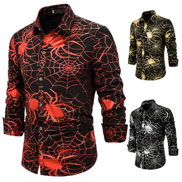 mens halloween spider web print long sleeve button shirt casual lapel blouse, White;black
mens halloween spider web print long sleeve button shirt casual lapel blouse, White;black