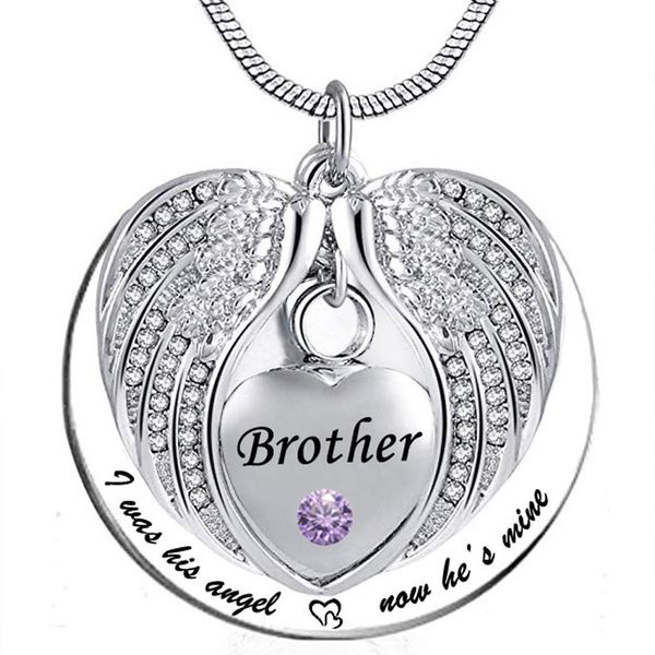 angel wing memorial keepsake ashes urn pendant birthstone crystal necklace, i used to be his angle, now he's mine -for brother, Silver
angel wing memorial keepsake ashes urn pendant birthstone crystal necklace, i used to be his angle, now he's mine -for brother, Silver