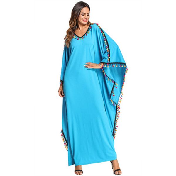 

casual muslim abaya tassel maxi dress bat sleeve plus size kimono long robe gowns ramadan middle east arab islamic clothing, Red