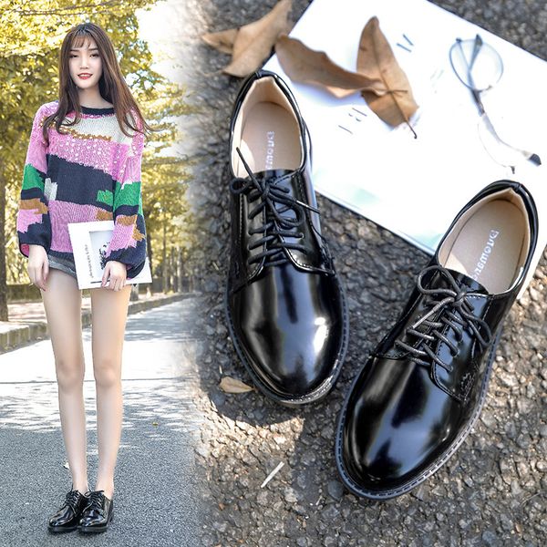 british oxfords single shoes girls patent leather flats lace up derbies preppy style round toe thick bottom small leather shoes, Black
british oxfords single shoes girls patent leather flats lace up derbies preppy style round toe thick bottom small leather shoes, Black