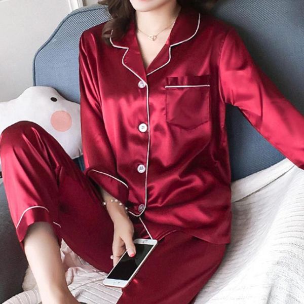 2pcs pajamas sets women lapel imitation silk long sleeve home wear ladies mujer satin +pants nightgown sleepwear, Blue;gray
2pcs pajamas sets women lapel imitation silk long sleeve home wear ladies mujer satin +pants nightgown sleepwear, Blue;gray