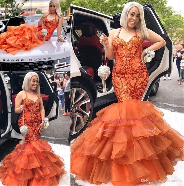 2022.new african dark orange mermaid prom dresses halter sequins crystal beaded organza sequin ruffle tiered long evening party gowns, Black
2022.new african dark orange mermaid prom dresses halter sequins crystal beaded organza sequin ruffle tiered long evening party gowns, Black