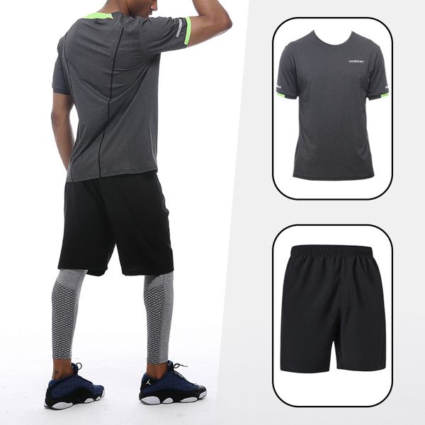 men's sports coat set sport shirt men running shorts 2pcs gym suit for soccer fitness men sportswear t-shirts sets, Gray
men's sports coat set sport shirt men running shorts 2pcs gym suit for soccer fitness men sportswear t-shirts sets, Gray